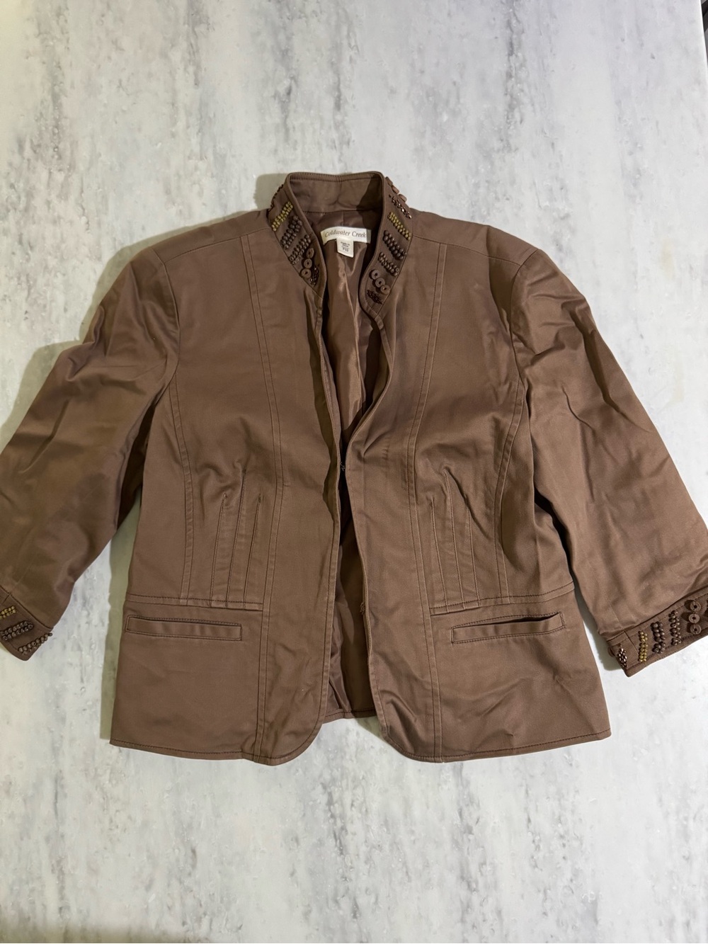 SOLD Coldwater Creek Brown Beaded Collar Jacket size 10 petite